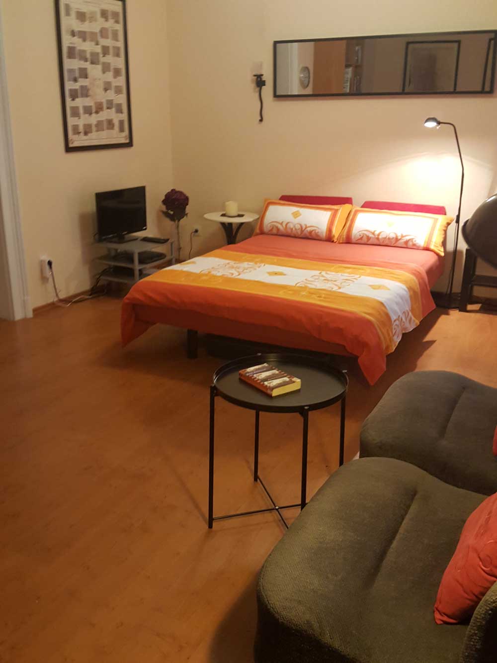 Das Bild zeigt den Schlaf- und Wohnbereich der Ferienwohnung Apartment Leonardo